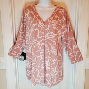 Alfani Beige Pink and White Floral Tunic Sz XL